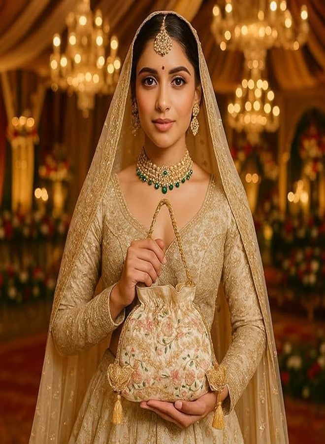 داتشيس حقيبة بوتلي دوقة بيضاء مطرزة بالزهور للنساء | حقيبة بوتلي أنيقة لحفلات الزفاف والمناسبات، بمقبض ذهبي وشرابات | حقيبة باتوا تقليدية للعروس، مثالية للمناسبات الاحتفالية والهدايا | خفيفة الوزن وواسعة - Image 5